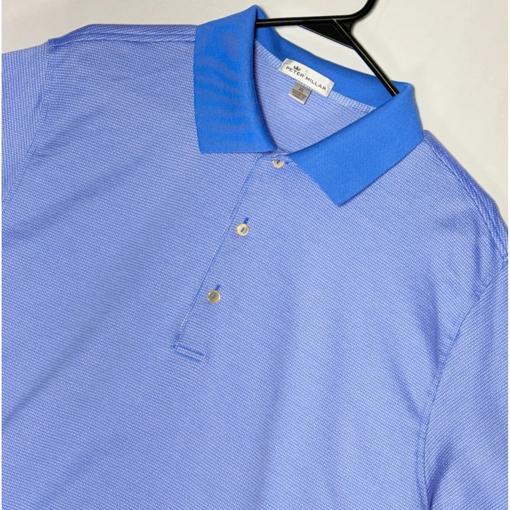 Peter Millar Mens XL Blue Geo Print Performance Polo Shirt Short Sleeve Golf - Picture 1 of 8